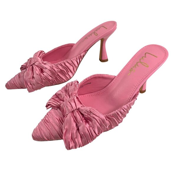 Bettanie Rose Pink Satin Textured Bow High Heel Mules Size 8 - Picture 4 of 7